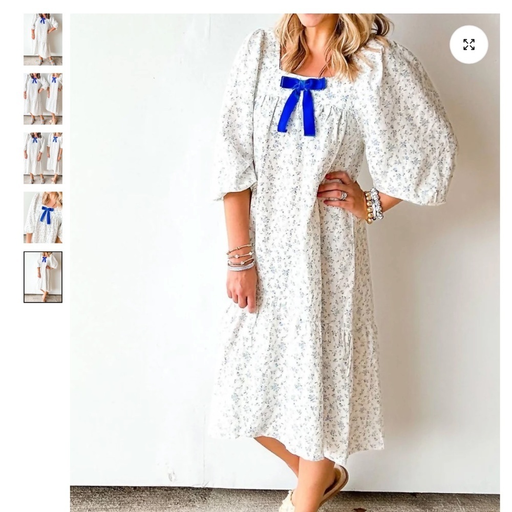 Taylor Tillman SJP Cecelia Dress White Floral Dress Blue Bow Size Small